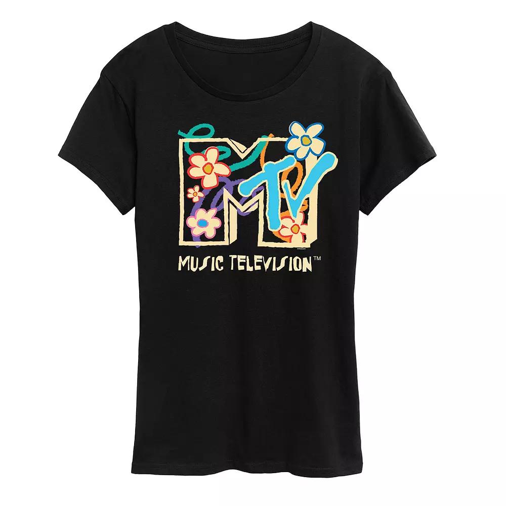 Women's MTV Drawn Floral Logo Graphic Tee,  Product Image