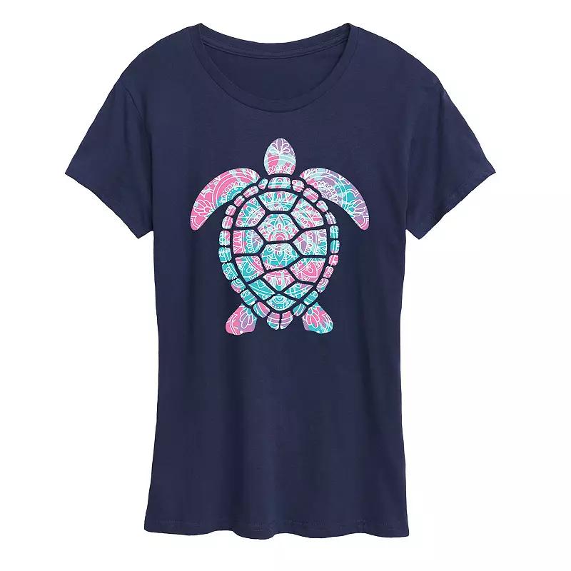 Women's Tie Dye Mandala Turtle Graphic Tee,  Product Image