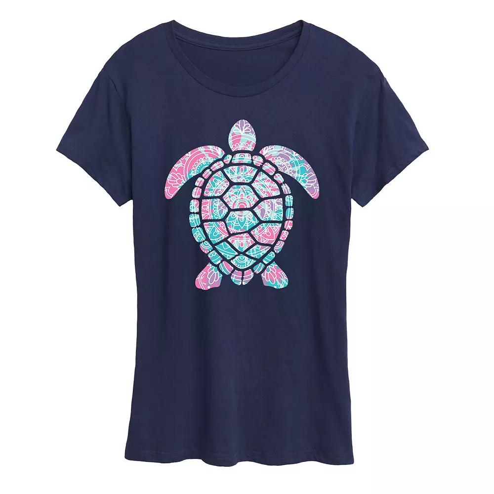 Women's Tie Dye Mandala Turtle Graphic Tee,  Product Image