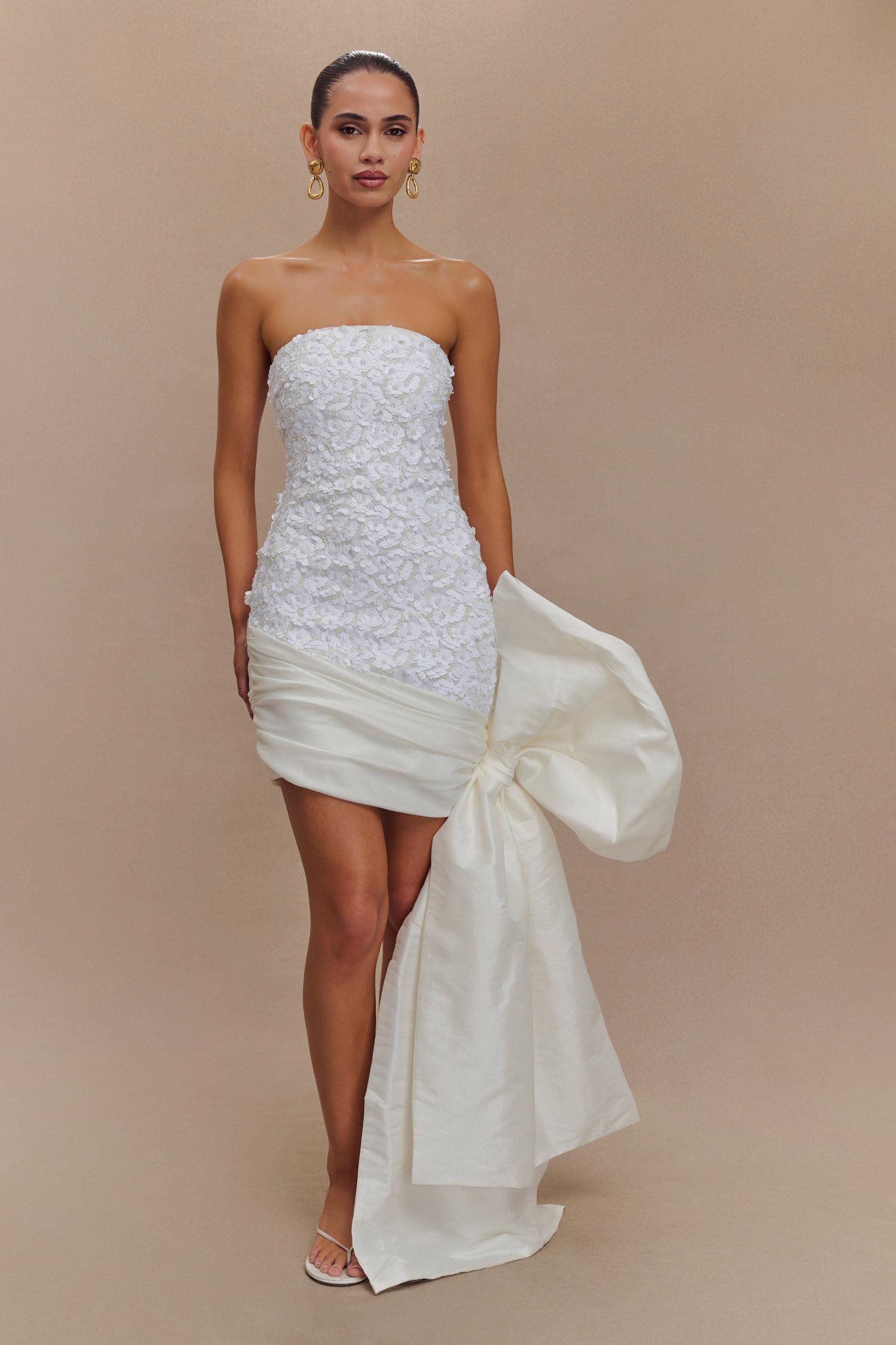 Franka Strapless Bow Mini Dress - White Product Image