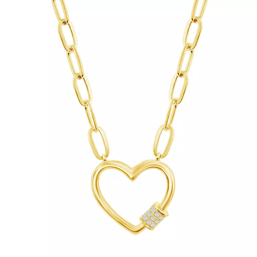14k Gold Over Silver Cubic Zirconia Heart Paper Clip Necklace, Women's, Gold Tone Product Image