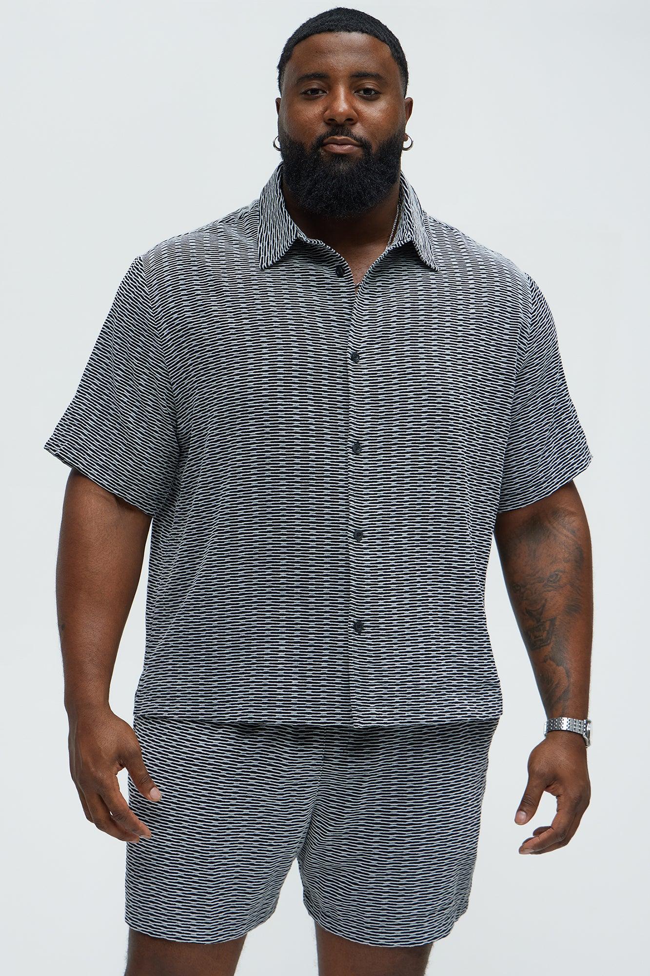 Textured Chenille Pattern Button Up Shirt - Black/White Product Image