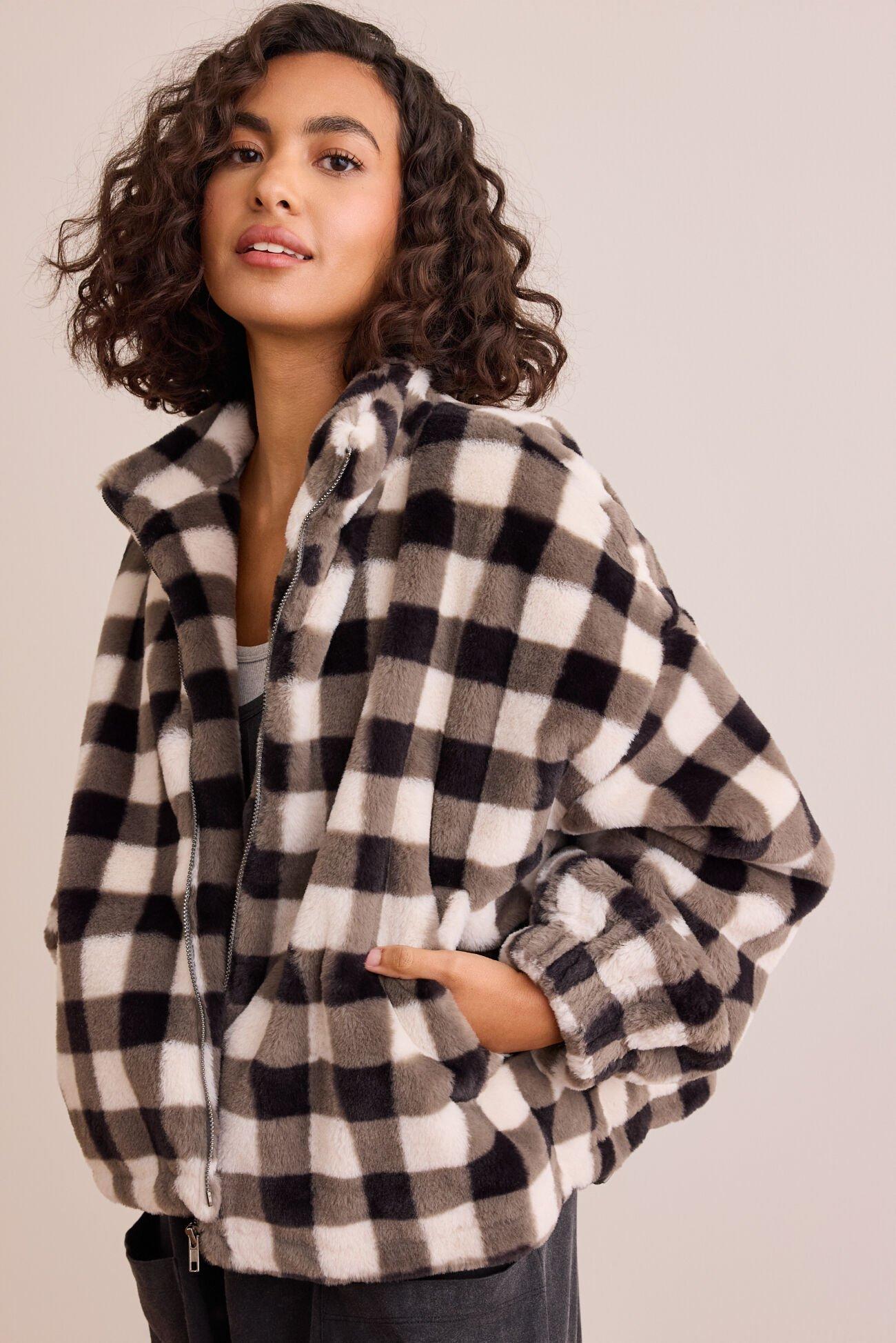 Sideline Gingham Fur Jacket Product Image