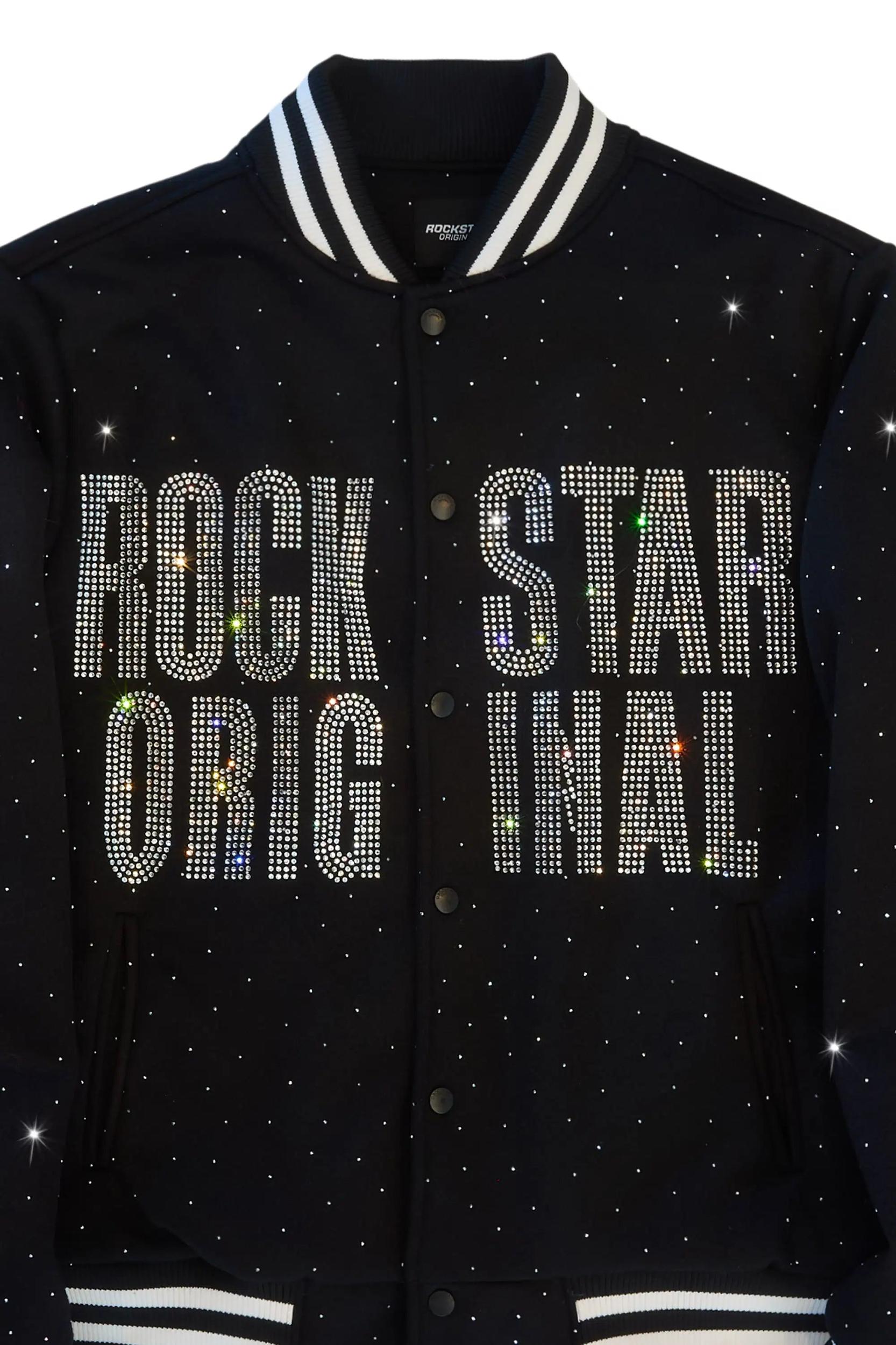 Nakiah Black Rhinestone Varsity Jacket Female Product Image