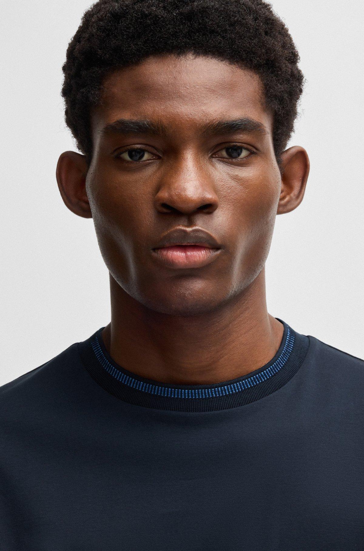 Mercerized-cotton slim-fit T-shirt with collar stripe Product Image