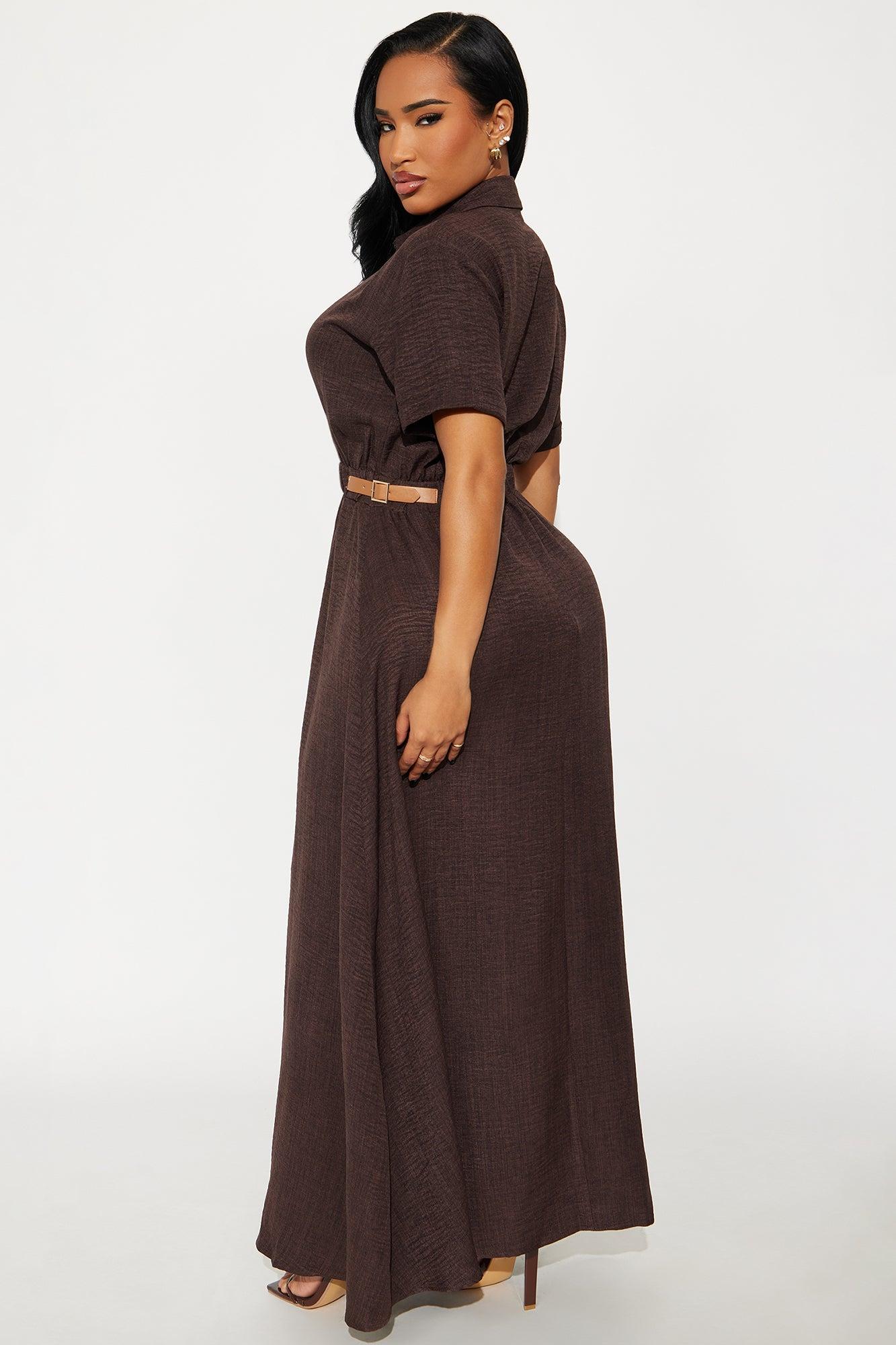Georgiana Button Up Maxi Dress - Chocolate Female Product Image