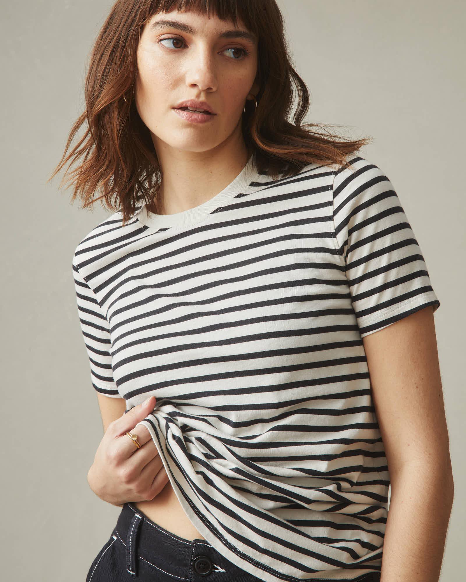 Women's Standard Crew Tee - Striped - Navy Stripe Female Product Image