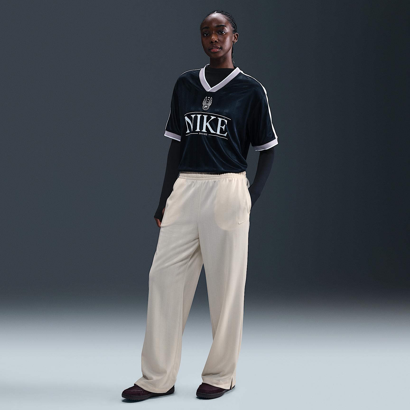 Womens Nike Sportswear Mid-Rise Loose Jacquard Striped Track Pants | HV5133-110 Product Image