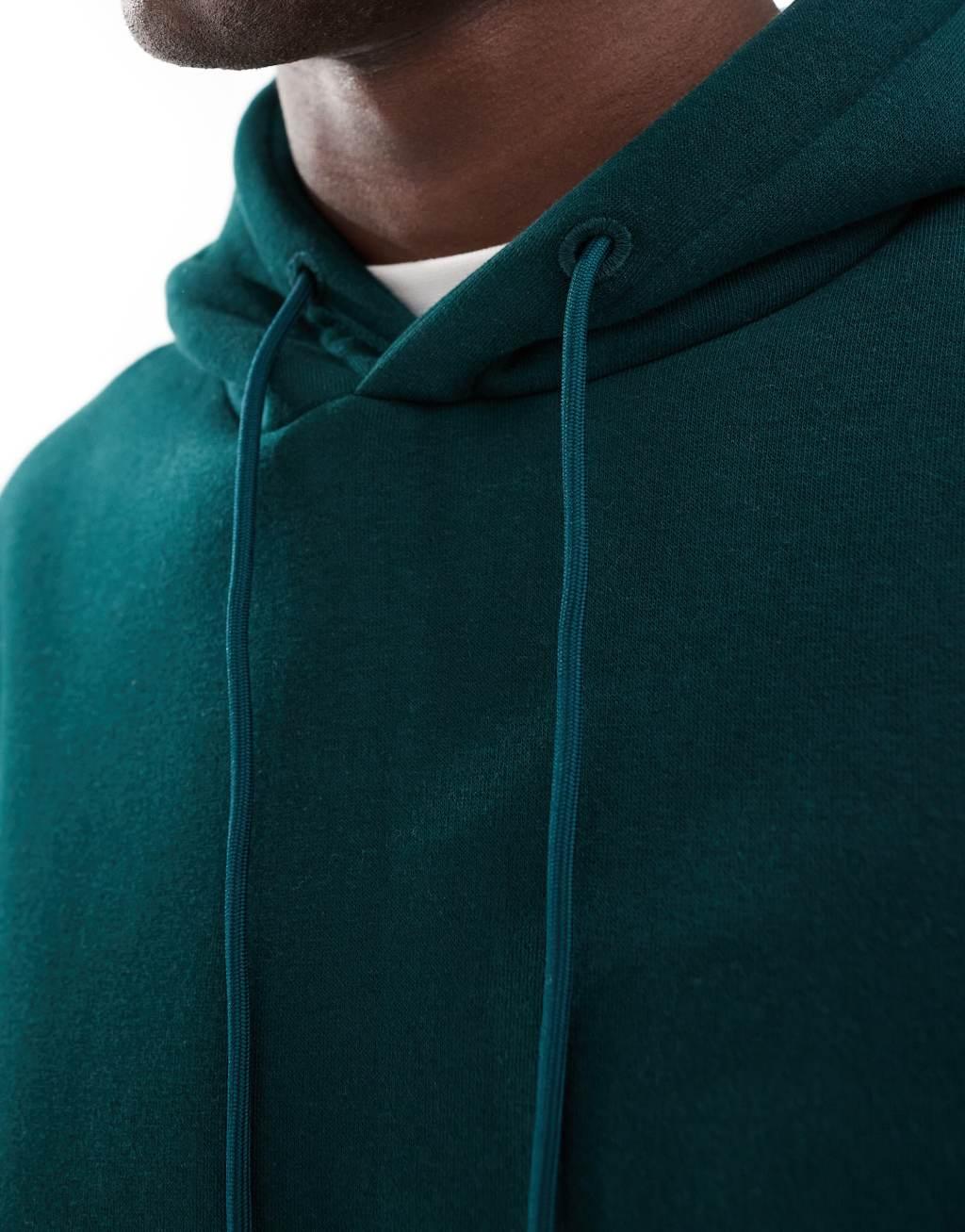 Bershka basic hoodie in bottle green Product Image