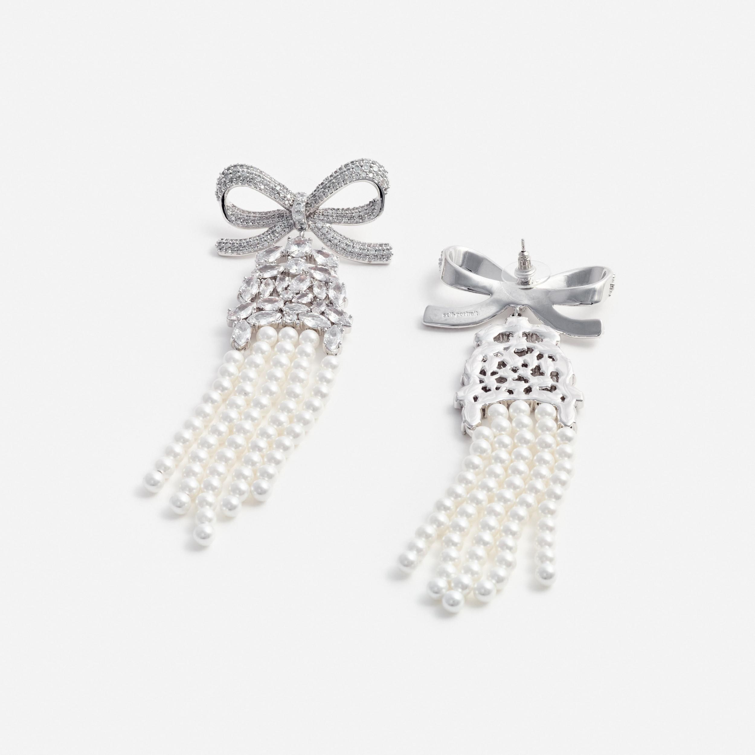 Crystal Bow Pearl Droplet Earrings Product Image