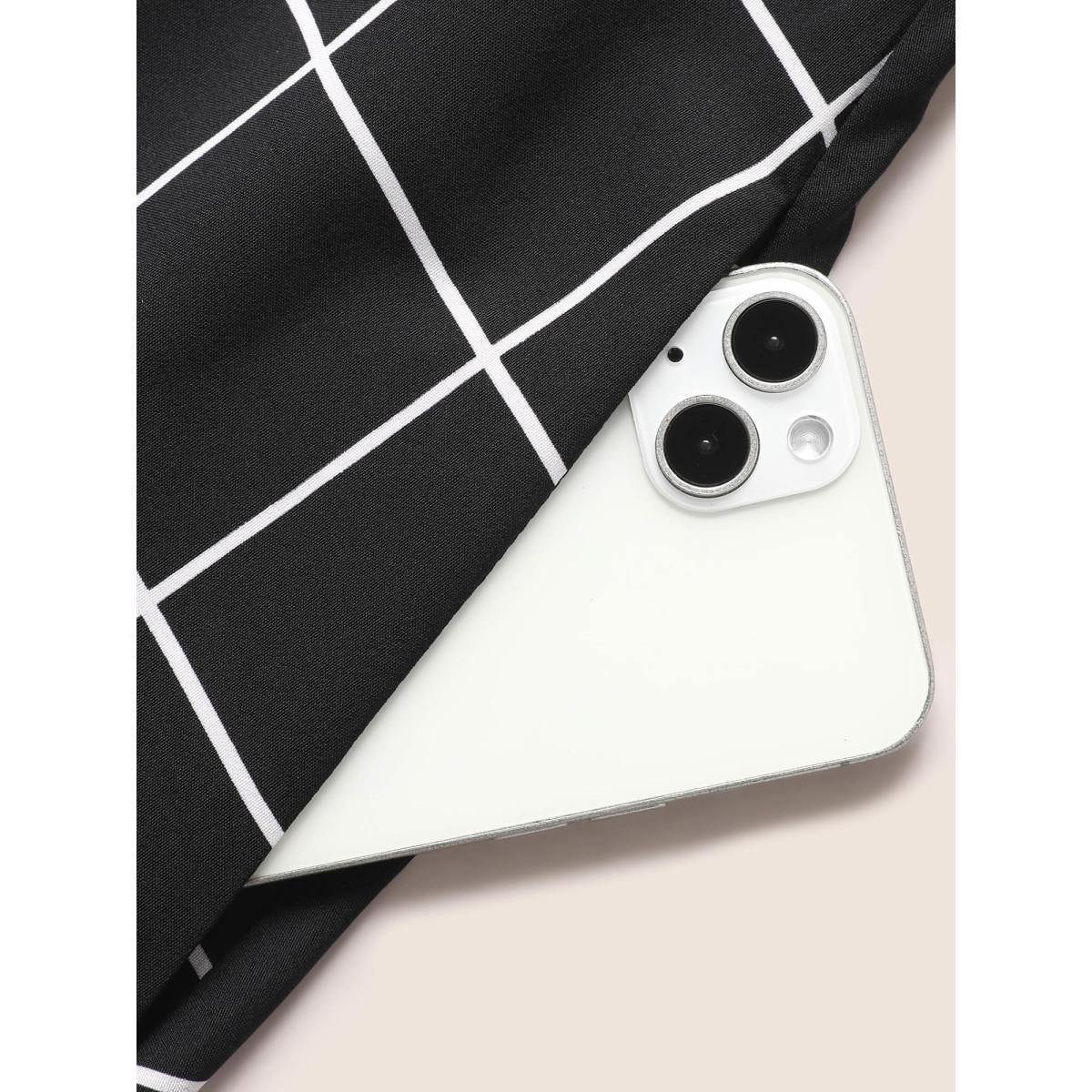 Plus Size Plaid Notched Belted Cap Sleeve Midi Dress Black Women Work From Home Belted Flat collar with V-notch Cap Sleeve Curvy BloomChic 22-24/3X Product Image