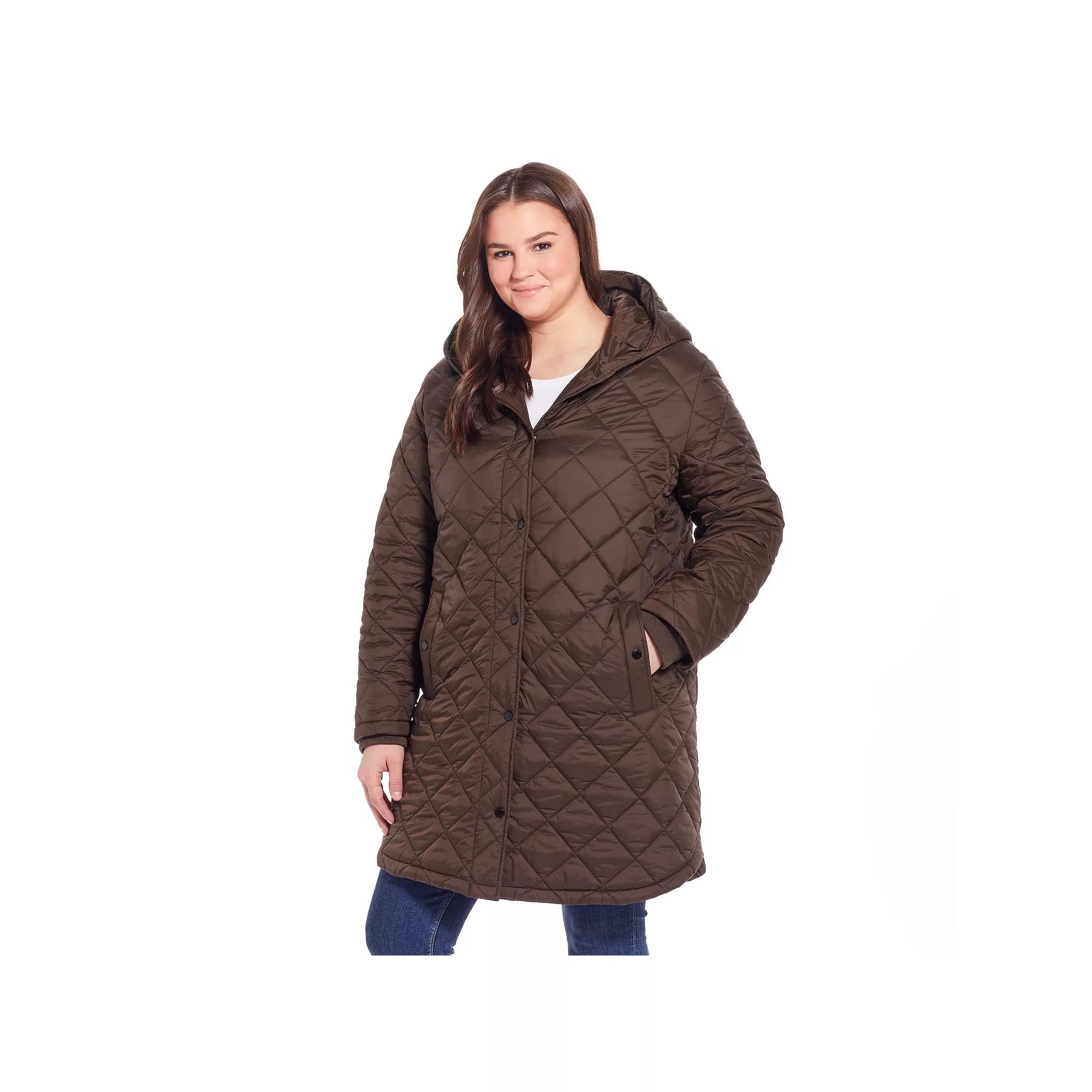 Plus Size Weathercast Hooded Diamond-Quilted Duffle Coat, Women's, Size: 3XL, Green Product Image