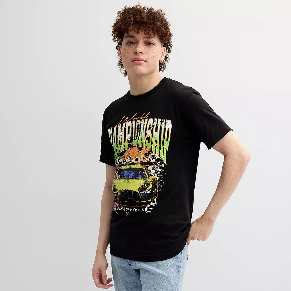 Men's "World Championship" Vintage Oversized Graphic Racing Car Tee on Black, Size: Medium Product Image