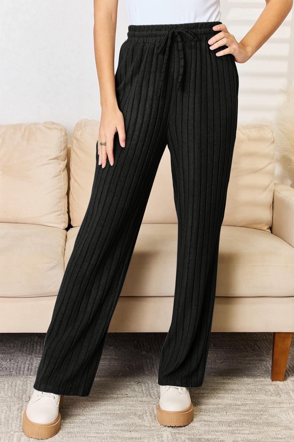 Basic Bae Full Size Ribbed Drawstring Hooded Top and Straight Pants Set Product Image