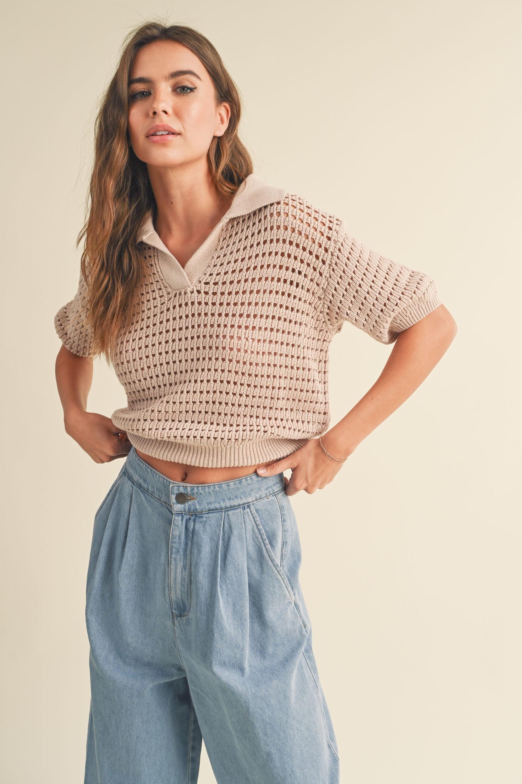 Crochet Knitted Collared Top Product Image