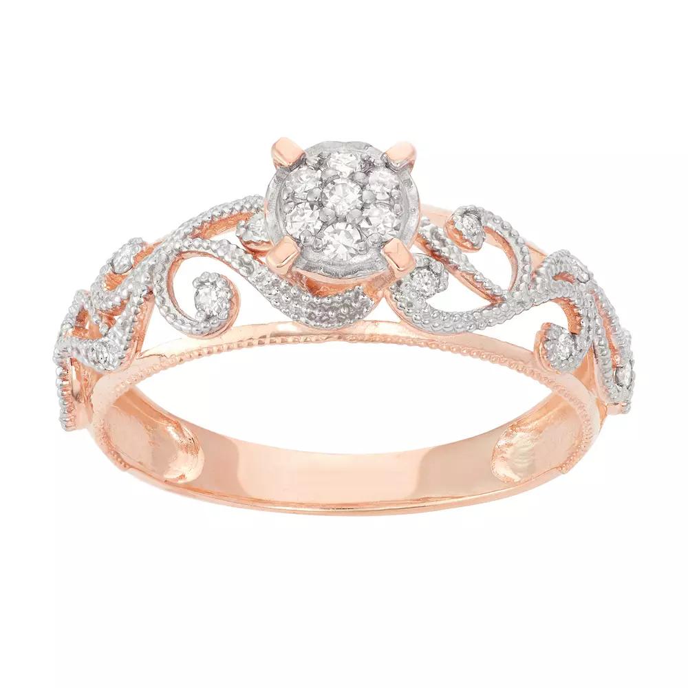 Tiara 10k Gold 1/4 Carat T.W. Diamond Filigree Engagement Ring, Women's,  Product Image
