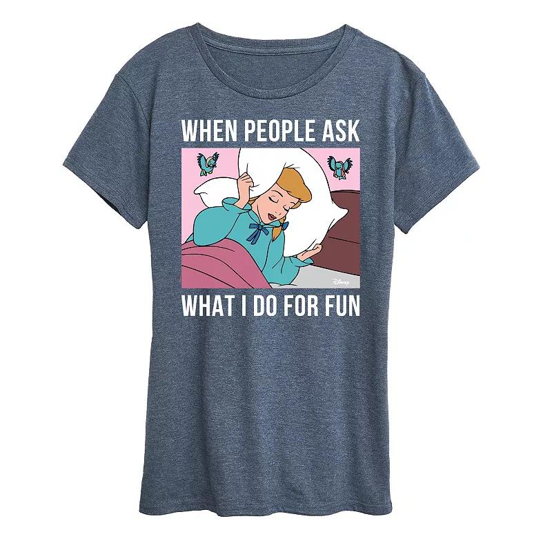 Disney Princess Cinderella Women's What I Do For Fun Is Sleeping Graphic Tee, Girl's,  Product Image