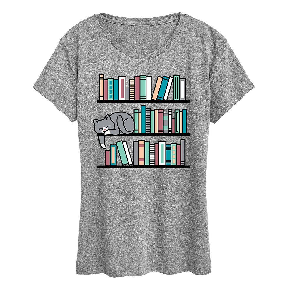 Women's Cat Book Shelf Graphic Tee, Girl's,  Product Image