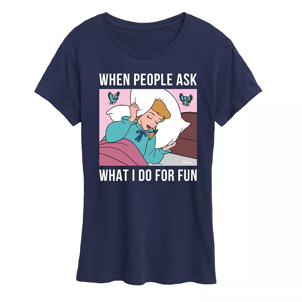 Disney Princess Cinderella Women's What I Do For Fun Is Sleeping Graphic Tee, Girl's,  Product Image