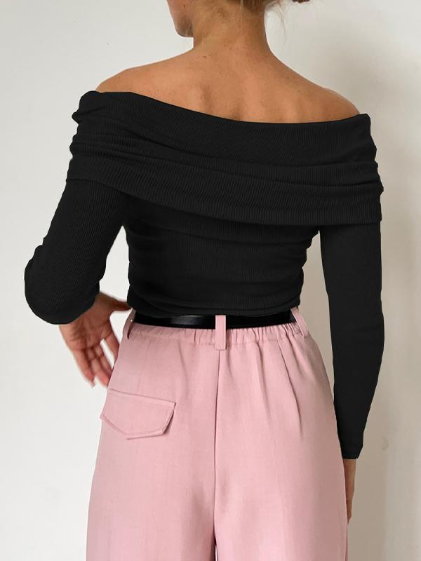 Solid Off Shoulder Slim Sweater Product Image