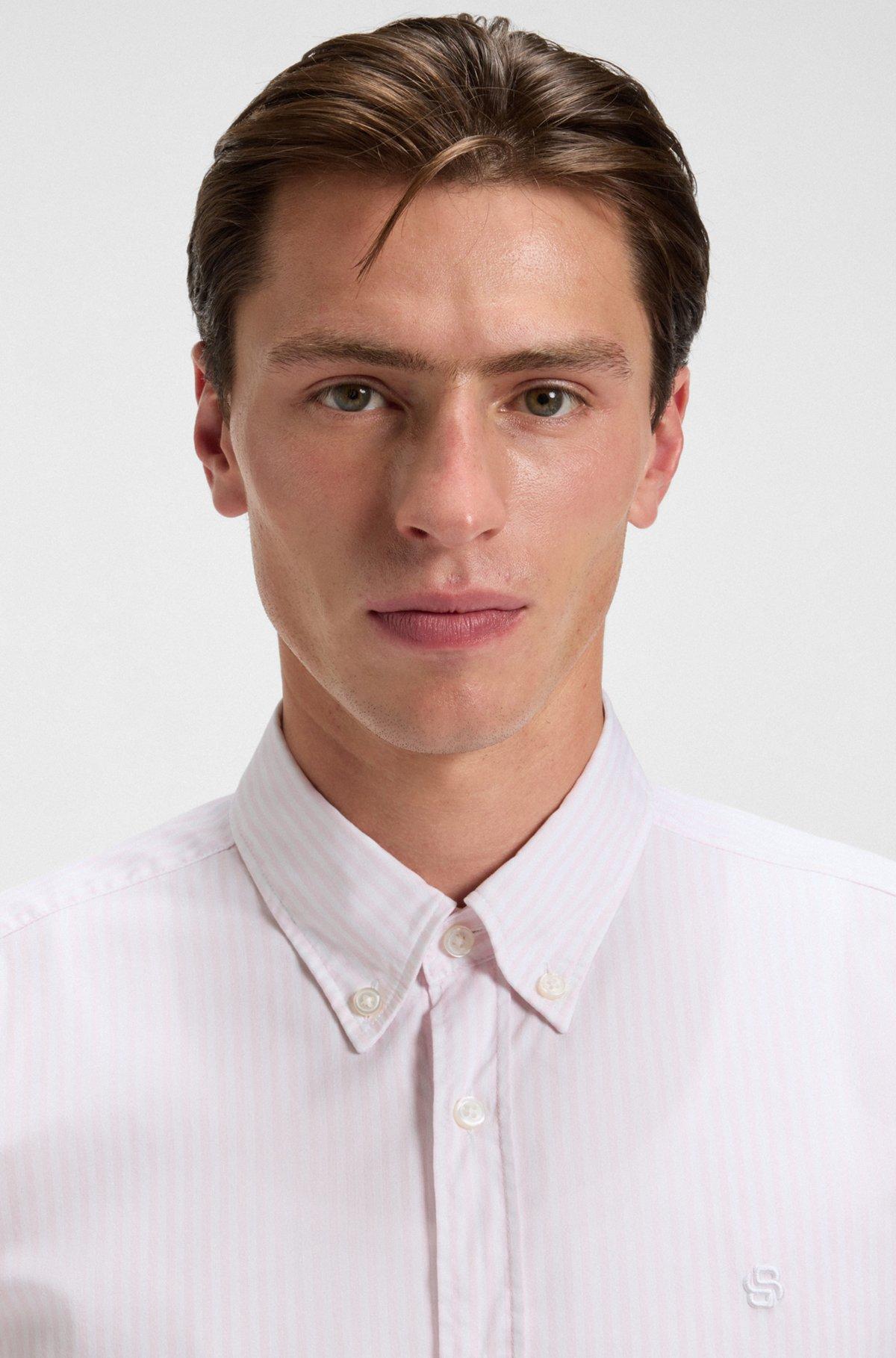 Slim-fit shirt in a striped cotton blend Product Image
