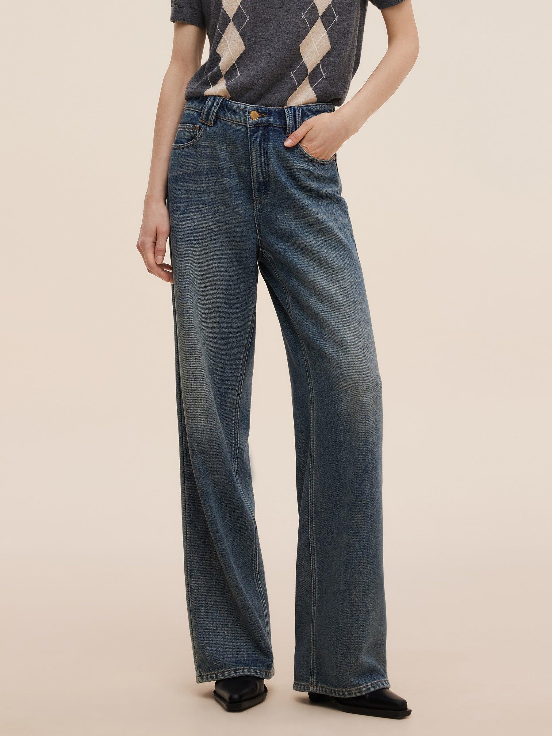 100% Cotton Denim Women Straight Leg Jeans Product Image