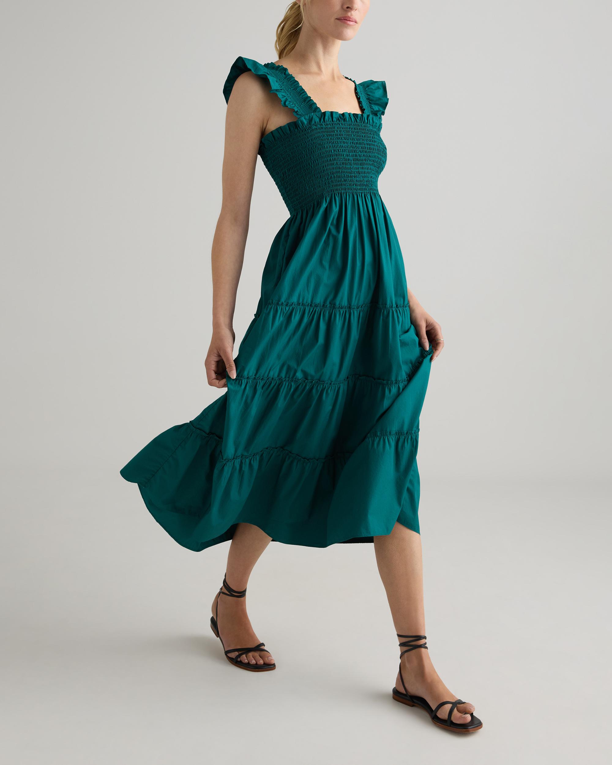 Quince | Women's Poplin Smocked Midi Dress Organic Cotton Product Image