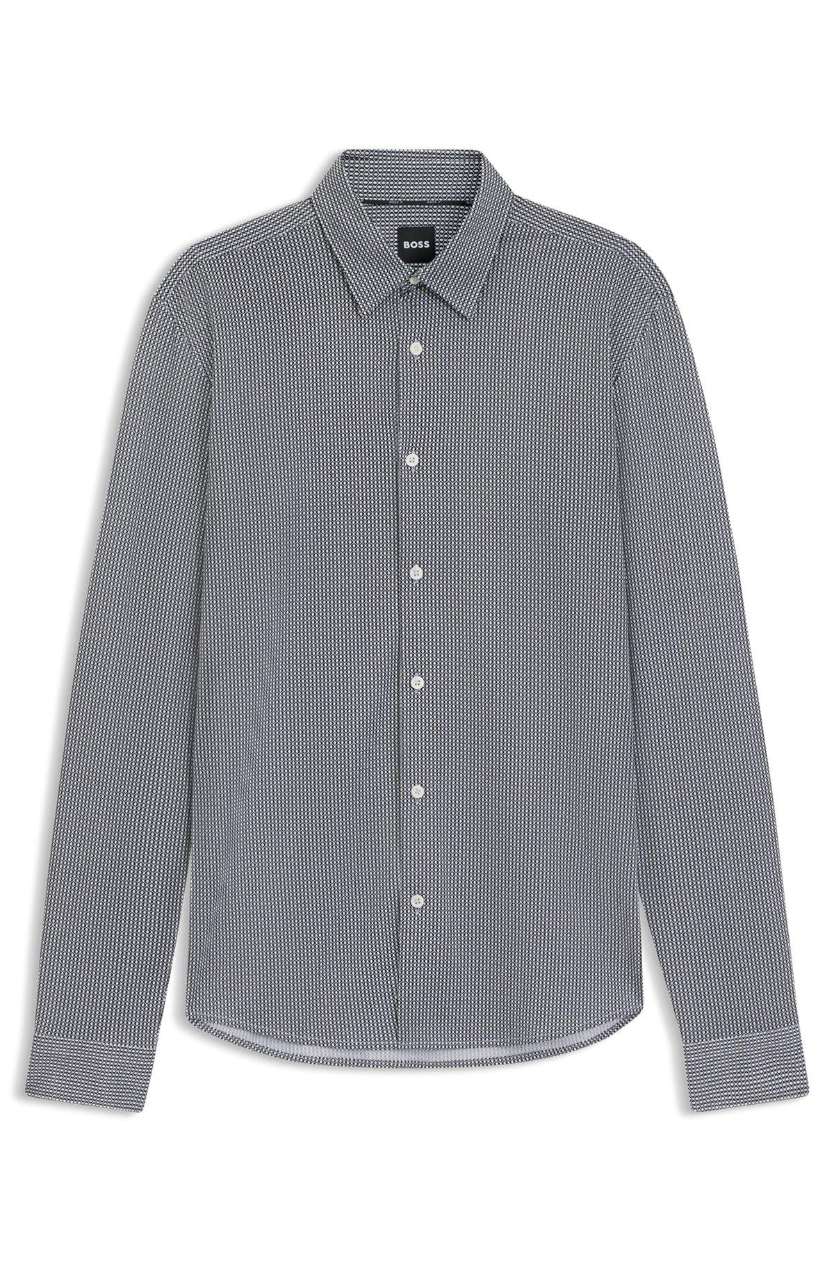 BOSS - Slim-fit shirt in patterned flex-weave fabric - Dark Blue Product Image