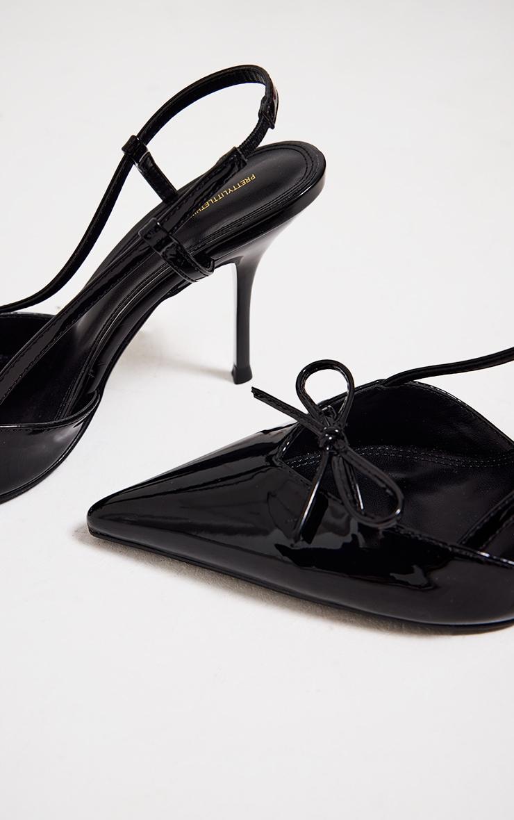 Black PU Patent Point Toe Bow Detail Mid Heel Courts Product Image