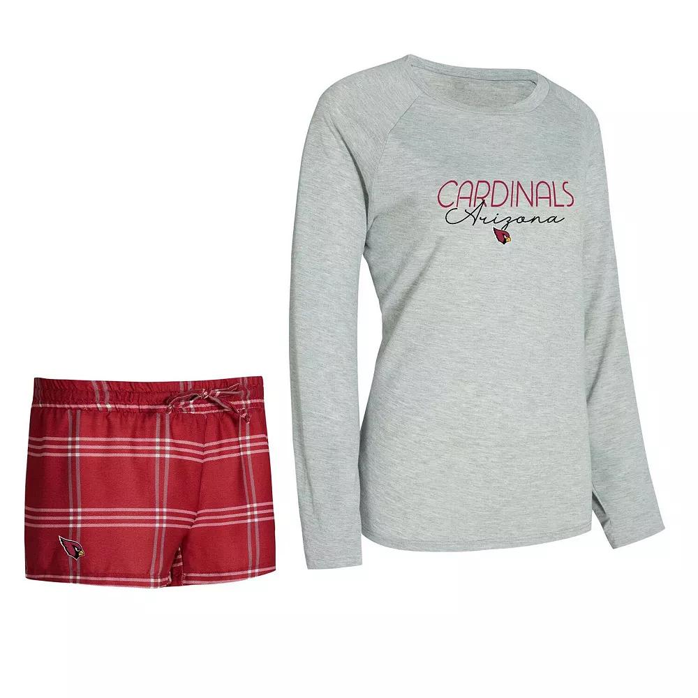 Women's Concepts Sport Cardinal/Gray Arizona Cardinals Petition Raglan Long Sleeve T-Shirt and Shorts Set, Size: XL, Red Product Image