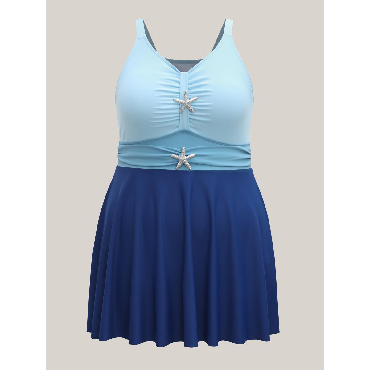 Plus Size Anti-Float Ties Detachable Starfish Brooch Swim Dress Women's Swimwear Aegean Beach Bodycon Heart neckline High stretch Curve Swim Dresses BloomChic 30/6X Product Image