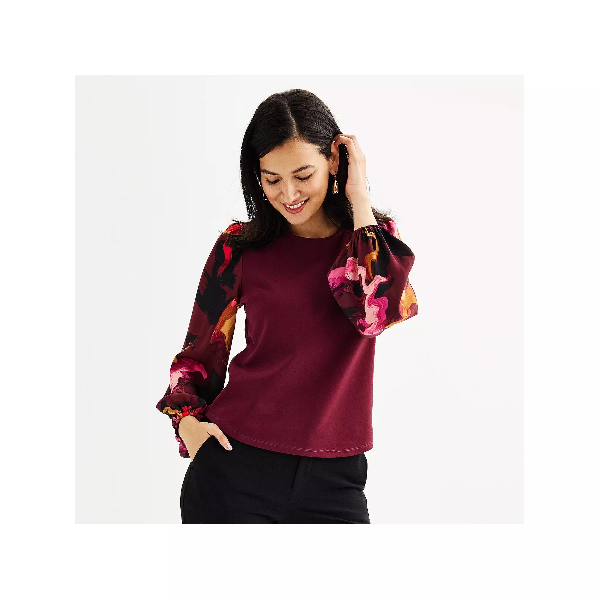 Women's Nine West Puff-Sleeve Mixed Media Top, Size: XS, Maddie Purple Product Image