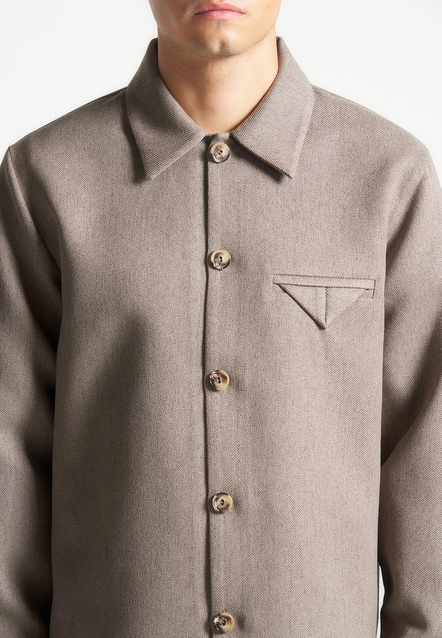 Leo - Textured Tailored Long Sleeve Overshirt - Taupe Male Product Image