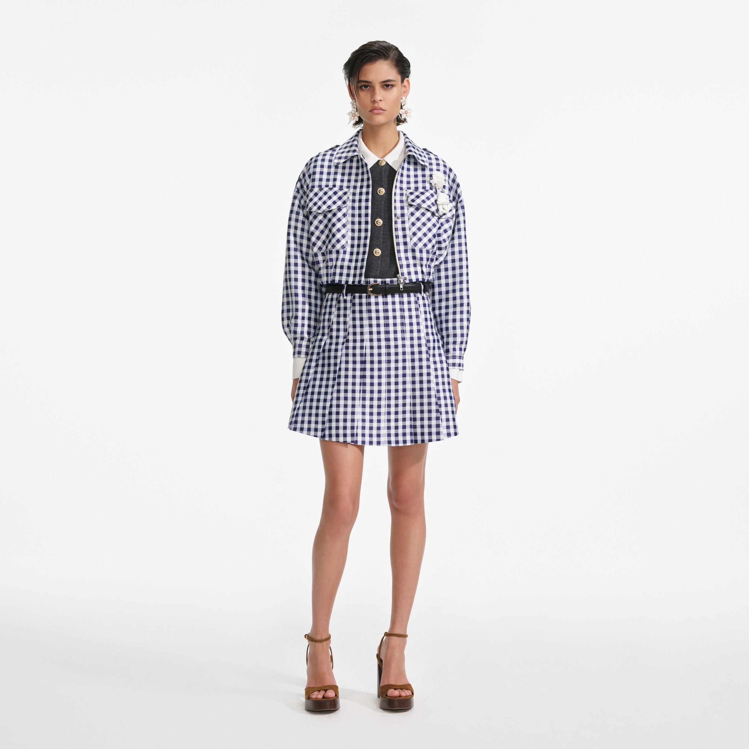 Navy Gingham Taffeta Jacket Product Image