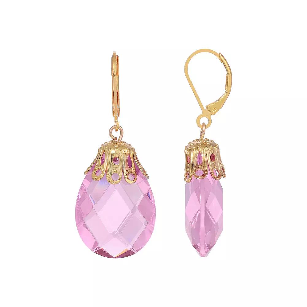 1928 Gold Tone Briolette Drop Earrings, Womens, Pink Product Image