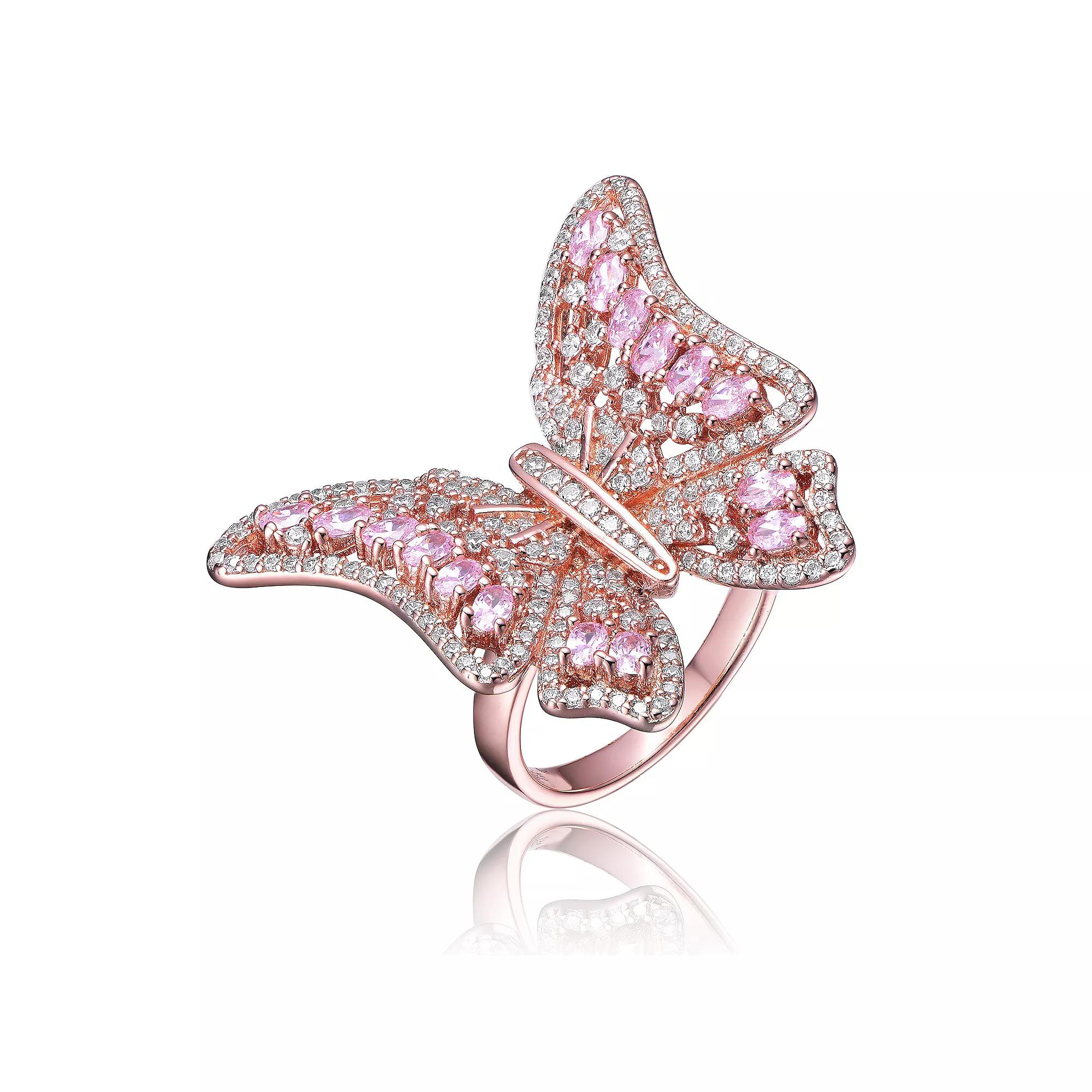 Rose Gold Tone Pink Cubic Zirconia Butterfly Ring, Women's,  Product Image