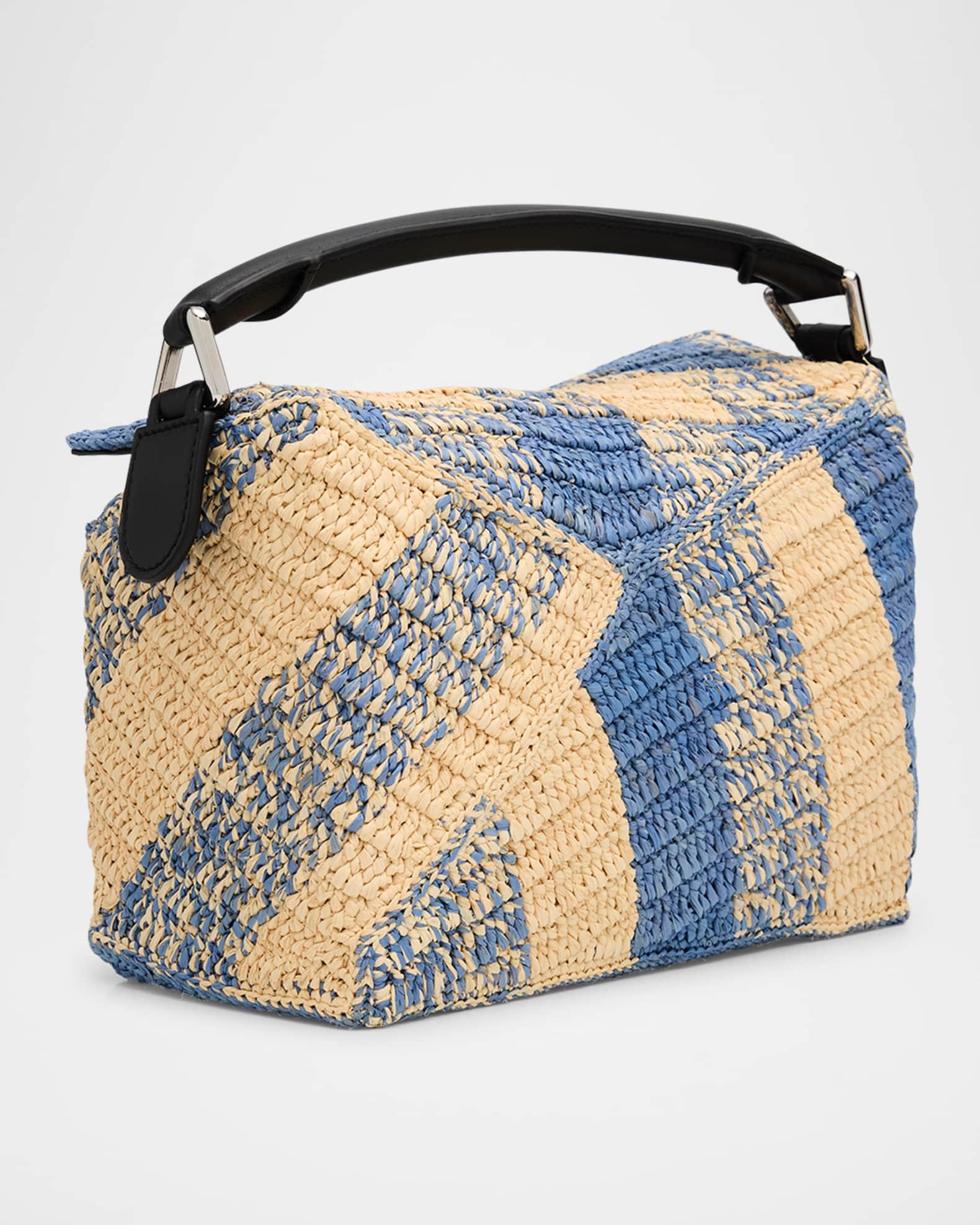 x Paula’s Ibiza Small Puzzle Edge Shoulder Bag in Gingham Raffia Product Image