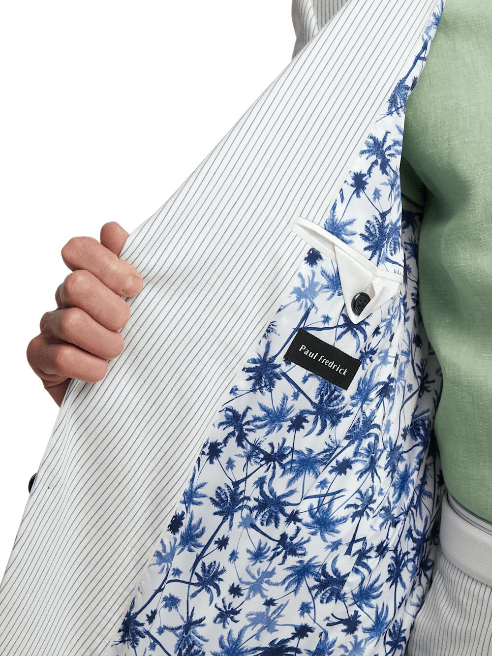 Cotton Stretch Stripe Seersucker Single Breasted Peak Lapel Suit Jacket - White/blue Product Image