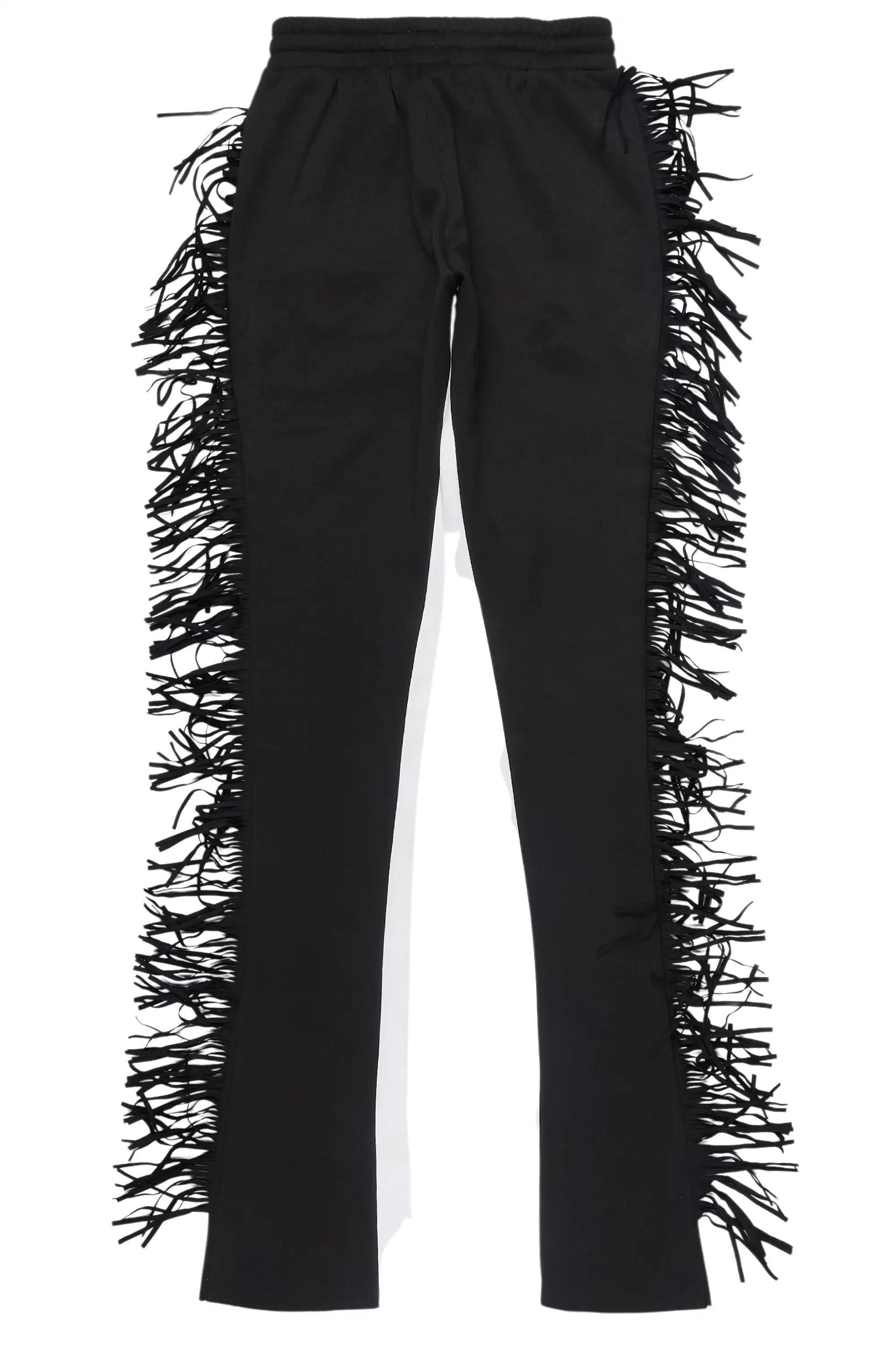 Kendra Black Fringe Stacked Flare Track Pant Female Product Image