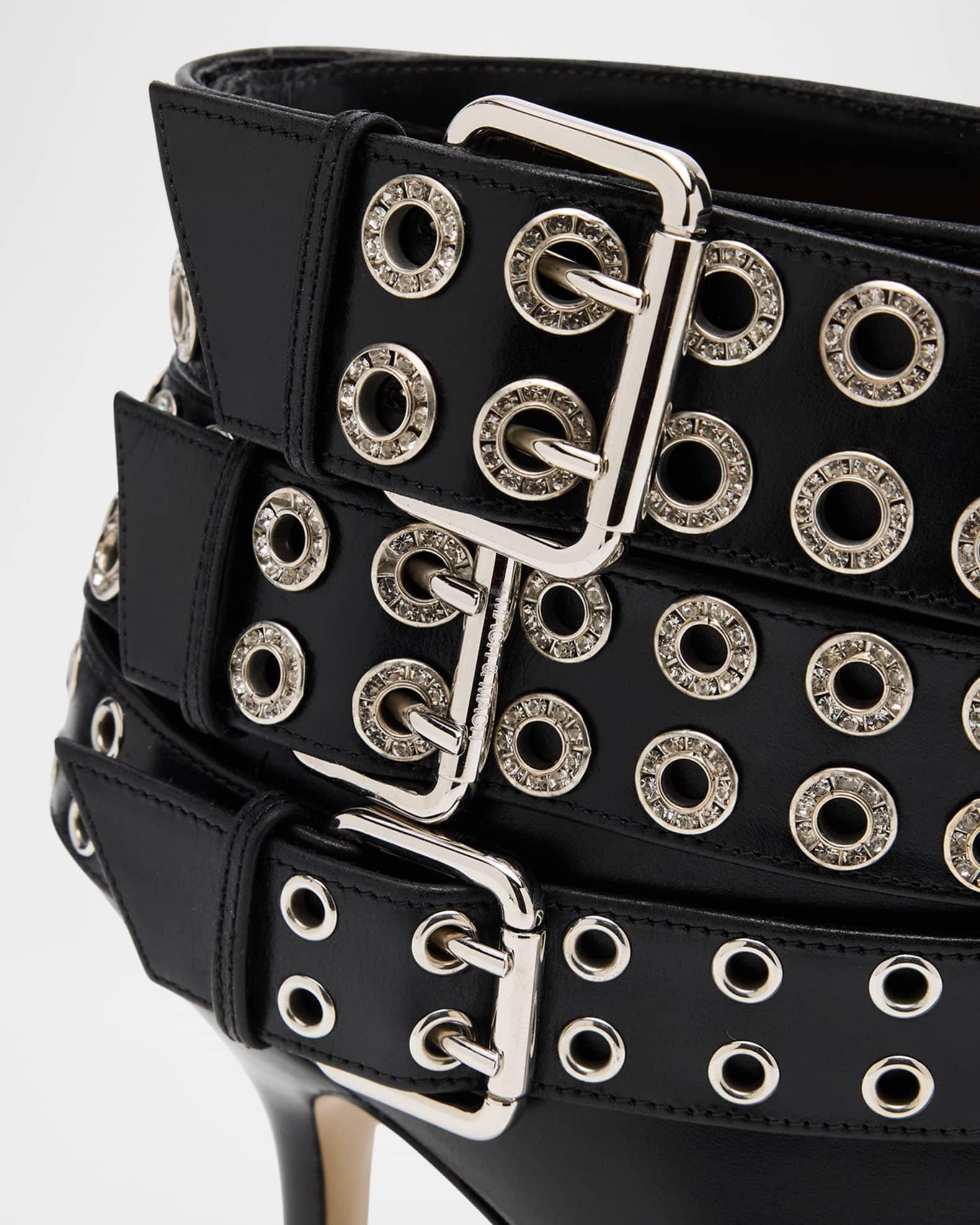 Buckle Belt Leather Ankle Boots Product Image