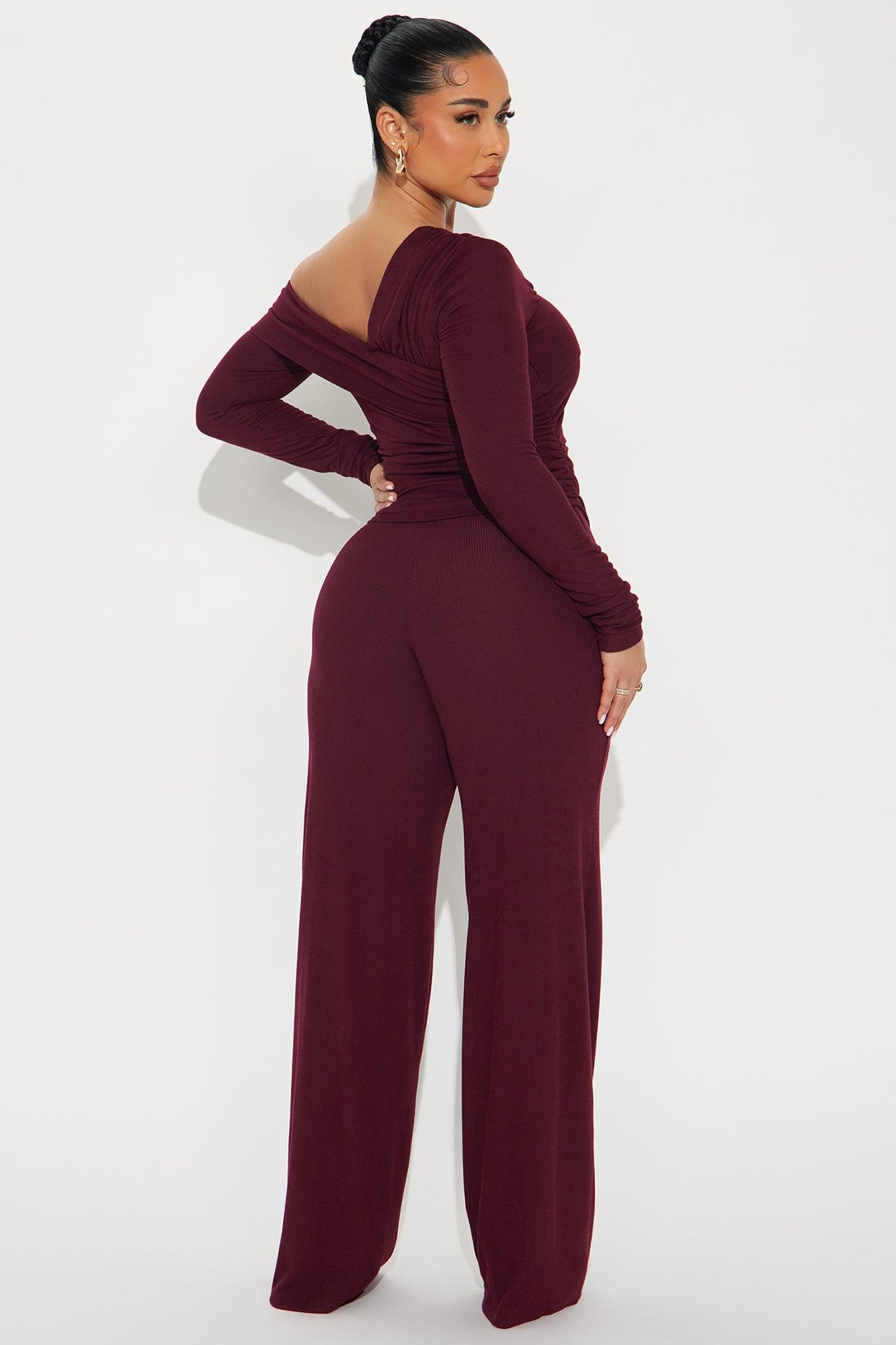 Isla Off Shoulder Pant Set - Burgundy Product Image