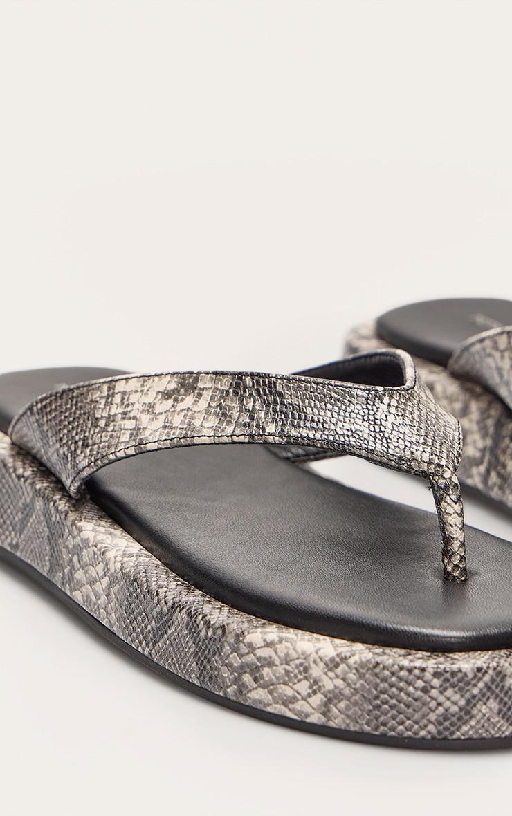 Snake Pu Round Toe Thong Flatform Sandals Product Image