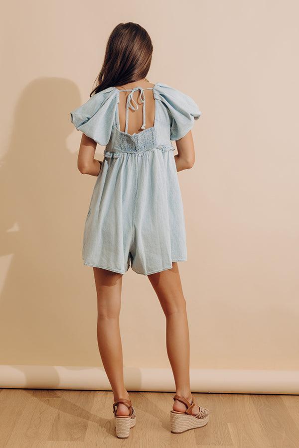 Bistro Cutie Denim Romper in Light Wash Product Image