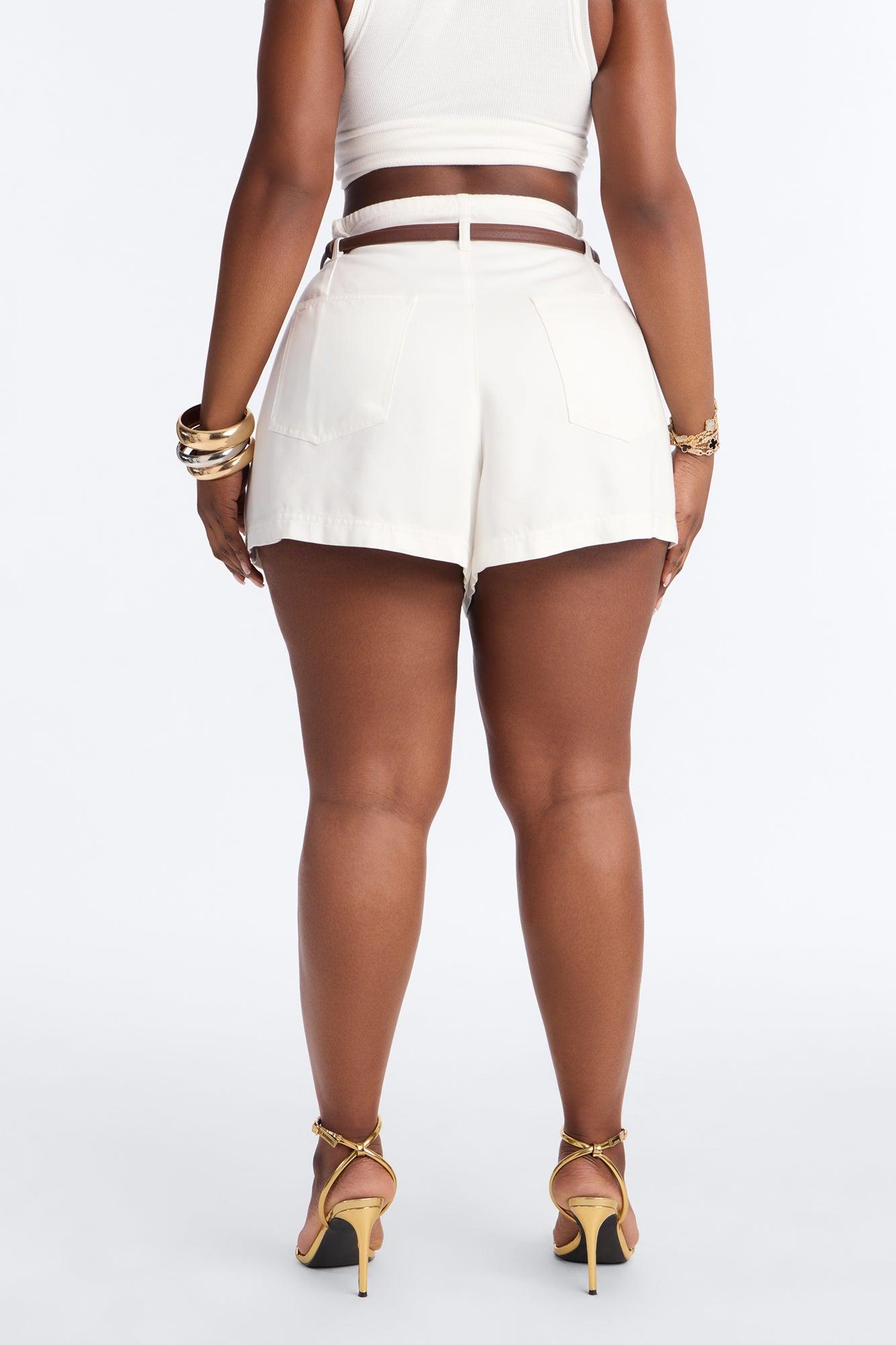 Vacation Mode On Belted Twill Pleated Flowy Short - Ivory Female Product Image