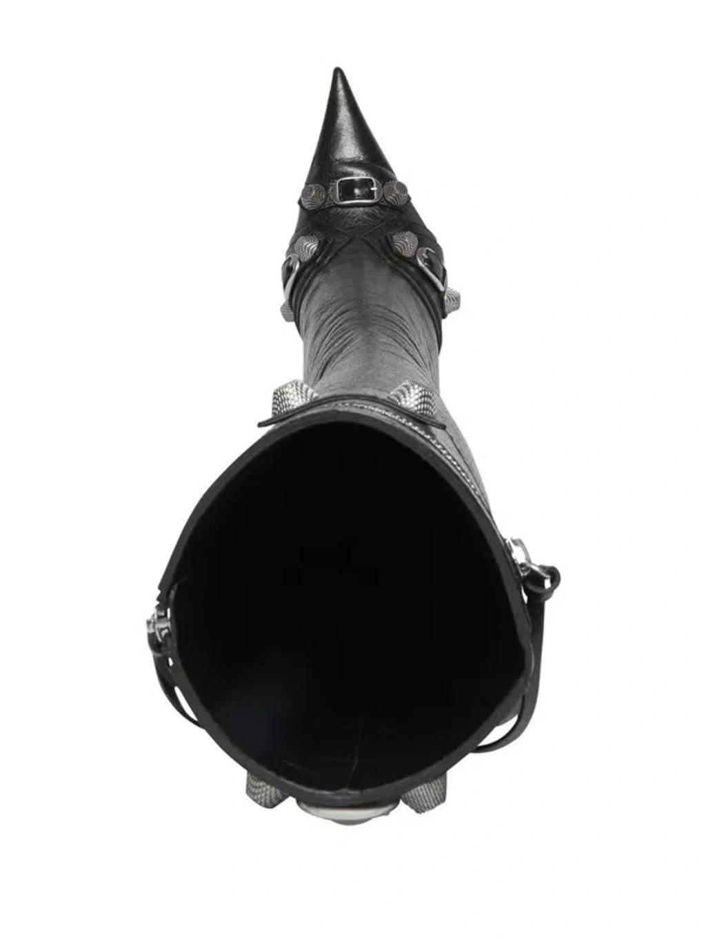 BALENCIAGA Brushed Leather Cagole Boots With Studs And Zips 10cm In Black Product Image