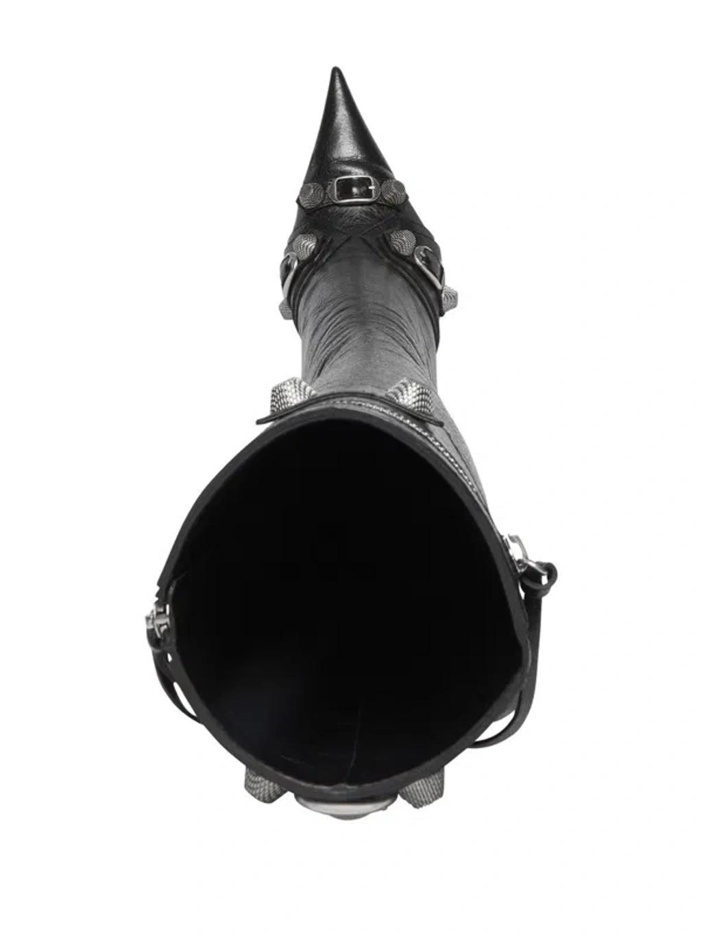 BALENCIAGA Brushed Leather Cagole Boots With Studs And Zips 10cm In Black Product Image