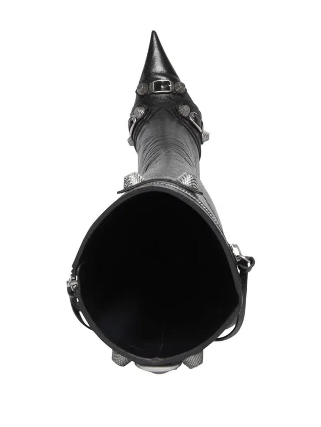 BALENCIAGA Brushed Leather Cagole Boots With Studs And Zips 10cm In Black Product Image