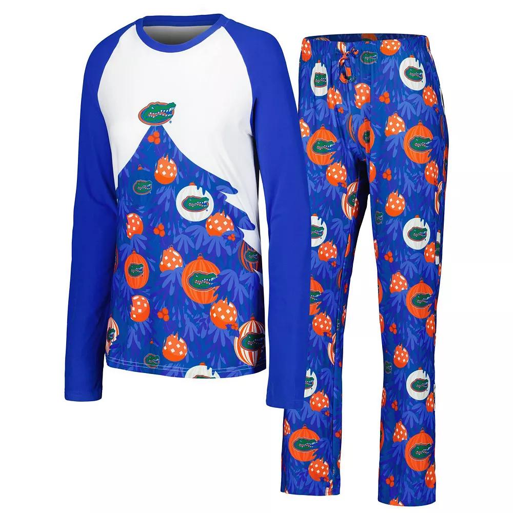 Women's Concepts Sport Royal Florida Gators Tinsel Ugly Sweater Long Sleeve T-Shirt & Pants Sleep Set,  Product Image