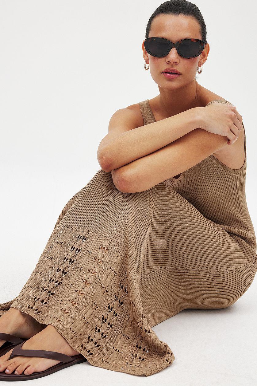 Knitted Scoop Neck Crochet Midi Dress Product Image