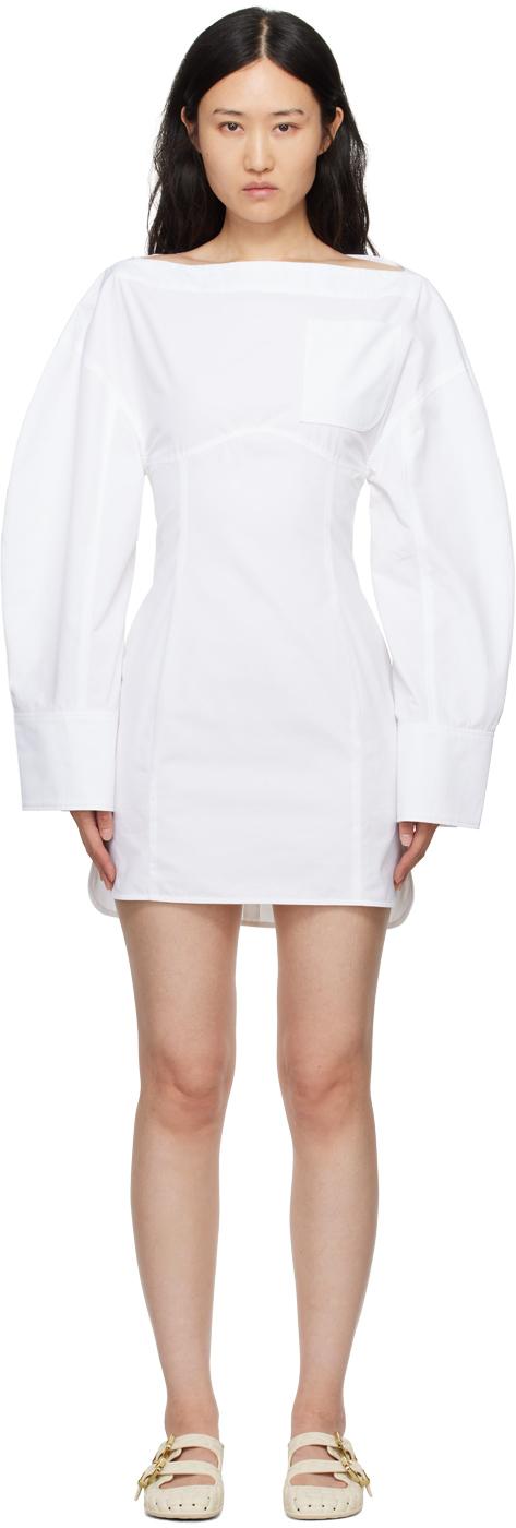 JACQUEMUS La Casaco Long Sleeve Cotton Shirtdress In White Product Image
